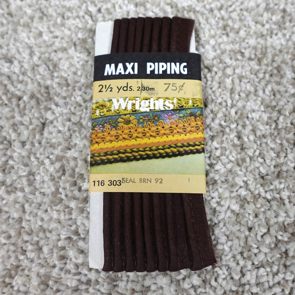 Wrights Maxi Piping Seal Brown 92 Vintage Sewing Trim 2.5 Yards 116 303